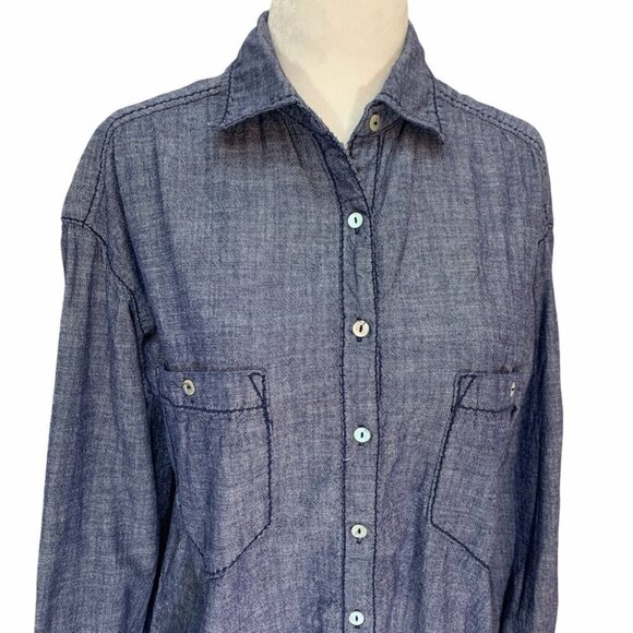 𝅺max Studio🌸 Top Button Up Denim Casual Fitted Blouse Shirt - Picture 5 of 8